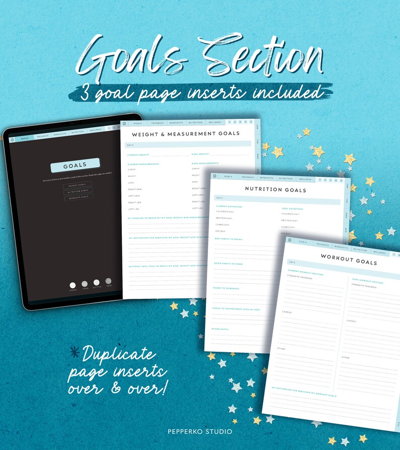 Portrait Fitness Digital Planner for iPad and Tablet | Undated Wellness ...