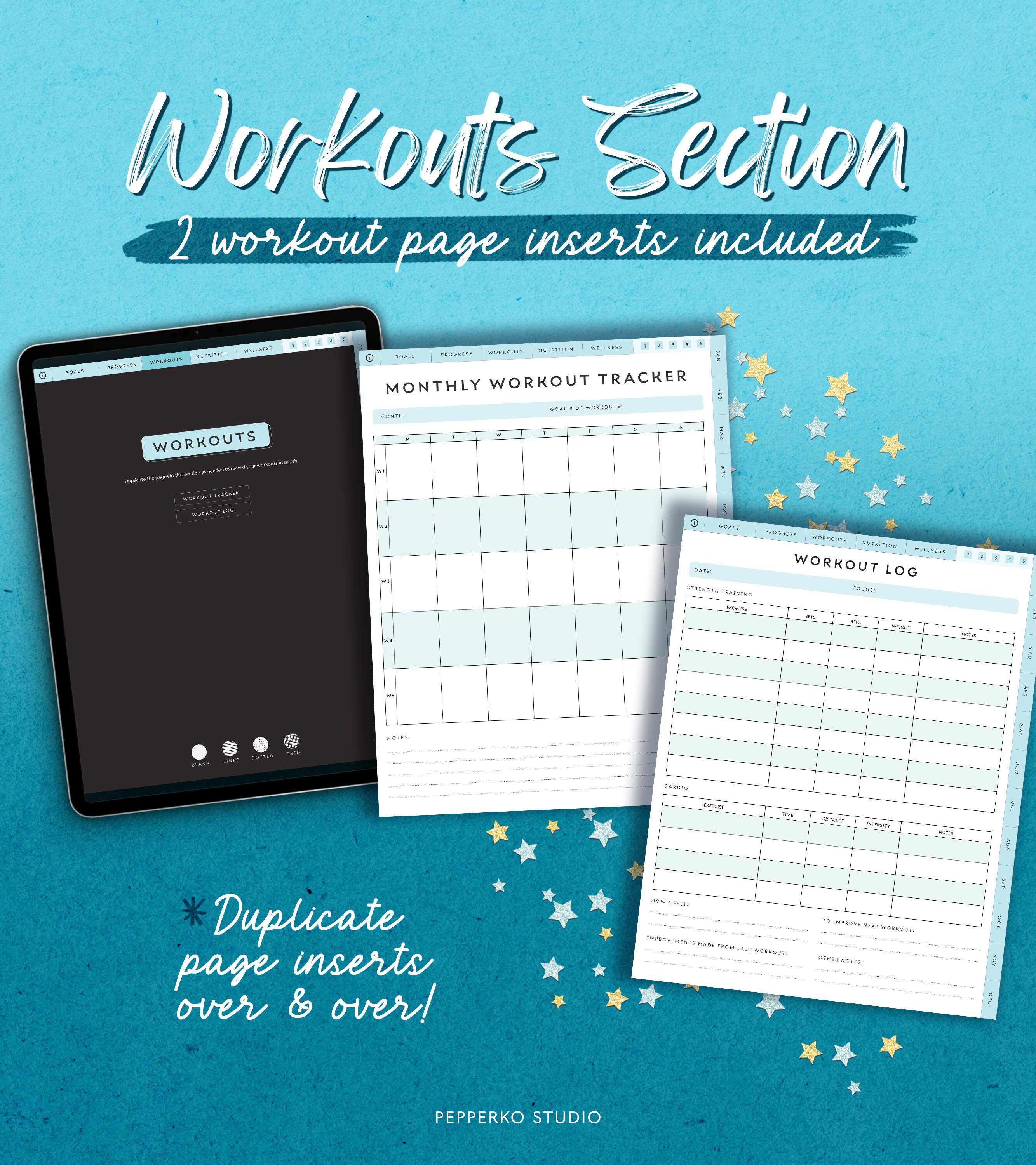 Portrait Fitness Digital Planner for iPad and Tablet | Undated Wellness ...