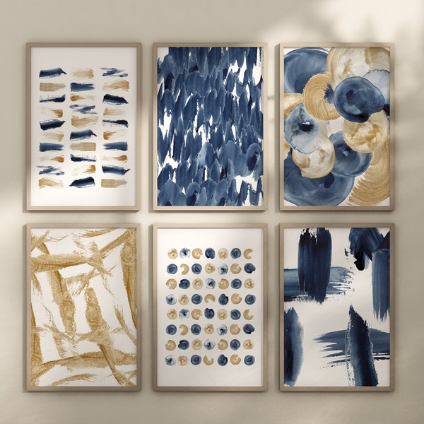 Blue and Gold Wall Art Etsy