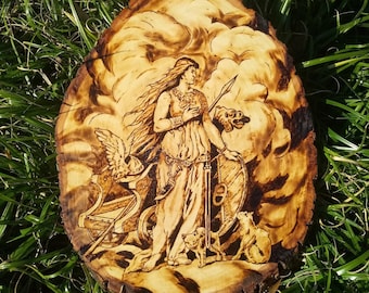 Handmade Freya Woodburning Art, Norse Pagan Altar Decor