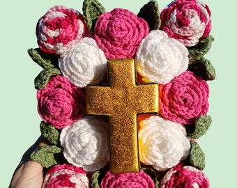 Christian Crochet Rose Nursery Decor, Foam Cross Wall Art