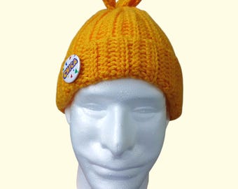 Crochet Ribbed Chicken Beanie Hat, Handmade Acrylic Yellow Beanie