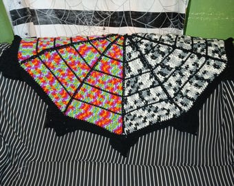 Rainbow Goth Crochet Throw Blanket, Stained Glass Window Afghan