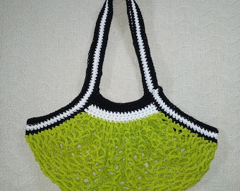 Crocheted Spooky Market Bag, Green, Black and White