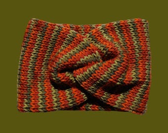 cozy knit ear warmer, fall colors, twisted war warmer, handmade, autumn, winter, gift for her, Christmas.