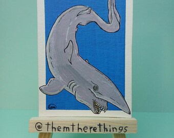 ACEO Original Painting Deep Sea Creatures Goblin Shark Acrylic Glow-in-the-dark themtherethings