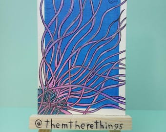 ACEO Original Painting Deep Sea Creatures Tube Anemone Acrylic Glow-in-the-dark themtherethings