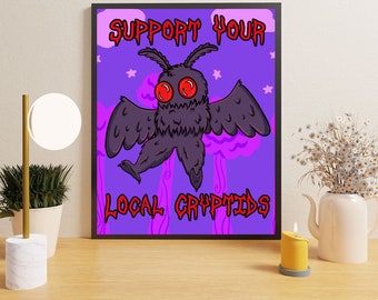 Mothman Original Art Print, PNG, Digital Download, Printable, Wall Art, 4x6, 5x7, 8x10, Cryptid Artwork