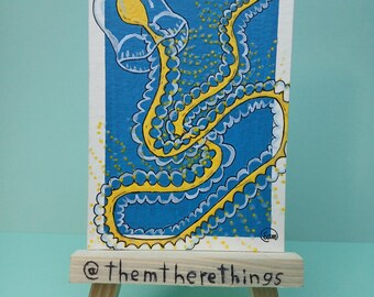 ACEO Original Painting Deep Sea Creatures Siphonophores Acrylic Glow-in-the-dark themtherethings