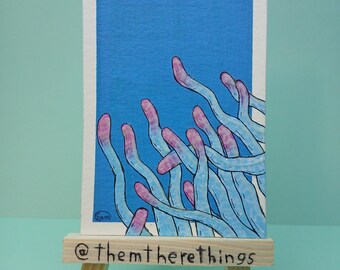 ACEO Original Painting Deep Sea Creatures Sea Anemone Acrylic Glow-in-the-dark themtherethings