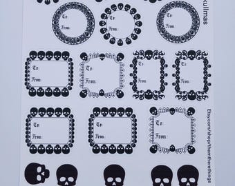 Holiday Labels, skull themed Christmas Labels, Holiday Gift Tags, To/From Sticker, Gothic Gift Label, Christmas Favor Stickers, gift label