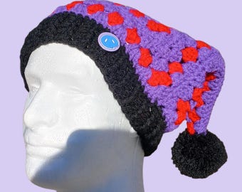 Ghost type Inspired crochet jester hat, pocket monster, hexi jester hat, handmade hat, crochet hat, geek gift, nerdy gift