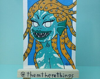 ACEO Original Painting Deep Sea Creatures The Siren Acrylic Glow-in-the-dark themtherethings