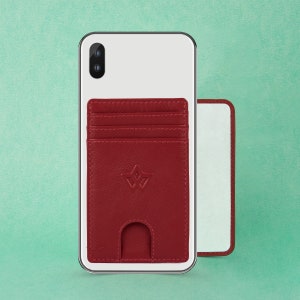 Genuine leather stick-on card holder/ sleeve  for 3 cards for phone cases in a range of colours by WASAMA