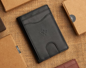 Handmade Leather Card Holder, Bifold design with RFID in Black, Brown & Vintage Brown by Wasama