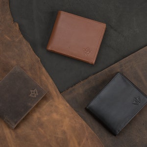 Schlanke LEDER GELDBÖRSE für Herren von Wasama | Schwarz, Braun, Vintage Braun | Bifold, Münzfach, Minimalist | RFID Schutz | Das Raumwunder 1