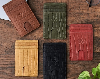 Crocodile Leather Phone Card Holder: Stick-On Wallet Sleeve