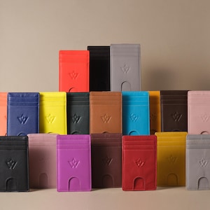 Schlanker Kartenhalter aus echtem Leder – selbstklebende 3-Karten-Hülle für Hüllen – minimalistisches Kartenetui in mehreren Farben – Der Handy-Klassiker