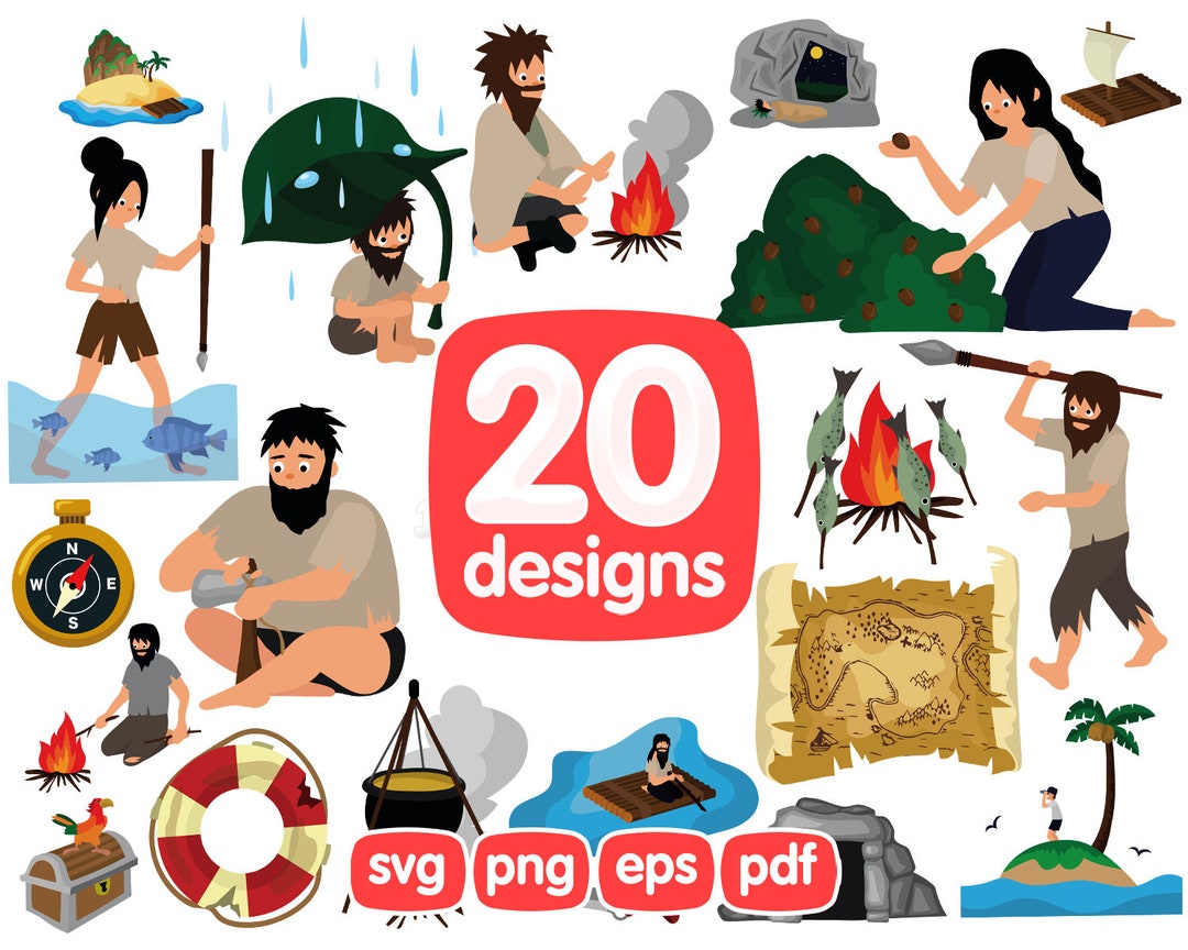 20 Desert Island Clipart Bundle, Survival on a Desert Island Png Images ...