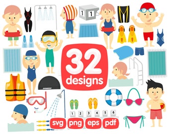 32 Swimming Clipart Bundle, Swimming Png, SwimmingImages, Swimming graphics, Swimming illustration, Swimming vector, Swimming printing