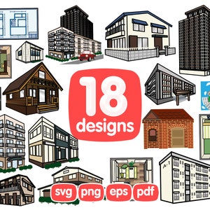 18 Real Estate Clipart Bundle, House vector Art, Home, House, City, Town, House PNG, Home Vector Download, House illustrations