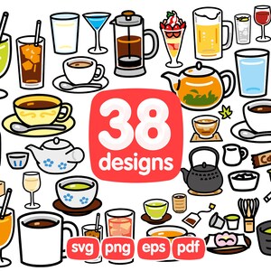 38 Drink Clipart Bundle, Cocktail, Teapot, Beer, Icon, Wine, Glass, Mug, Glass, Teapot, Coffee, Lemonade, Caramboll, Rainbow
