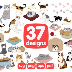 37 Cats Clipart, Kitten Clipart, Cat Fece Clip art, Cat Footprints Clipart