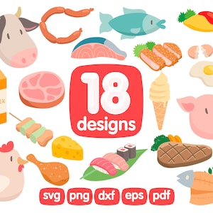 18 Meat Clipart Bundle, Fish Clipart, Food Clipart, Pork Meat Clipart, Pig Clipart, Chicken Meat Clipart, Sausage, Chicken Foot
