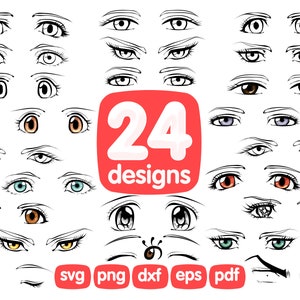 24 Augen Clipart Bundle, Eye Svg, EyeLash Clipart, Anime Augen Grafik, Cartoon Augen Clipart, Augen Cut Datei, Cricut, Druck, Bilder, Eps