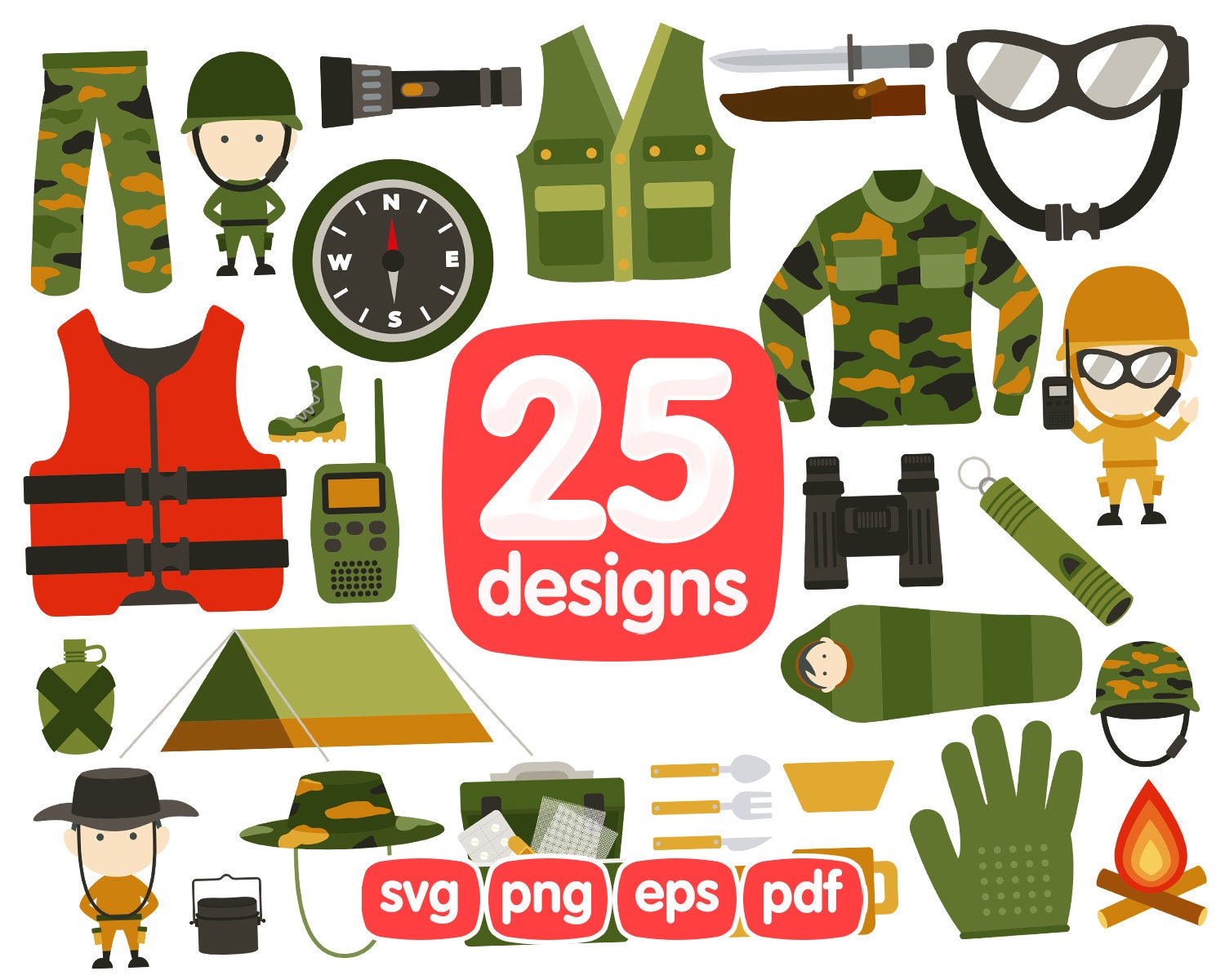 25 Survival Camoflage Clipart Bundle Military Clothing - Etsy
