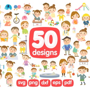 50 Family Clipart Bundle, Padres Clipart, Cartoop People Clipart, Niños, Niño, Niña, Mamá, Papá, Abuelo, Abuela, Tío, Tía, Png