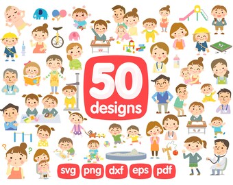 50 Familien Clipart Bundle, Eltern Clipart, Cartoop Menschen Clipart, Kinder, Junge, Mädchen, Mama, Papa, Opa, Oma, Onkel, Tante, Png