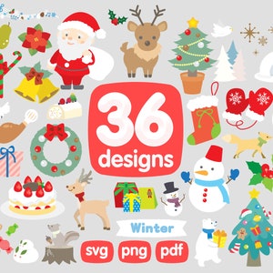 36 Christmas Clipart Bundle, winter clipart, holiday clipart, digital clipart, snowflake clipart, snowman clipart, winter svg, snow clipart