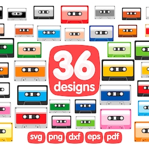 36 Cassette Tape Clipart, Cassette Tape Svg, Music Clipart, Retro Clipart, 80s Clipart, Cassette Image, Cassette Png, Cassette Eps