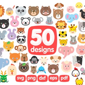 50 動物の頭のクリップアート、動物の顔のクリップアート、パンダの頭のクリップアート、羊の頭のクリップアート、鶏の頭のクリップアート、ライオンの頭のクリップアート