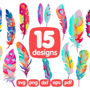15 Feather Clipart Bundle, feather svg, feather silhouette, tribal clipart, feather silhouette, boho clipart, feather png, feather vector