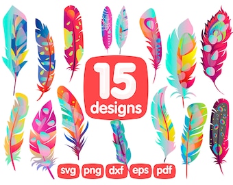 15 Feather Clipart Bundle, feather svg, feather silhouette, tribal clipart, feather silhouette, boho clipart, feather png, feather vector