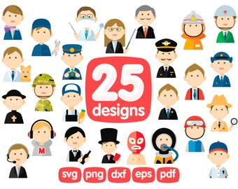 25 Workers Clipart Bundle, Jobs Clipart, Professions Clipart, Worker Face Png, Doctor, Chef, Firefighter