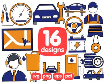 16 Car Service Icons Clipart, Car Service Icon Png, Car Service Icon Vector, Car Service Icon Print, Car Service Icon