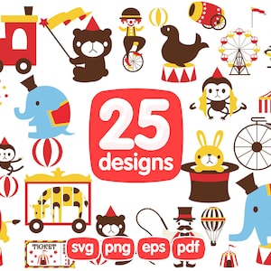25 Circus Clipart Bundle, Cricut File, Digital Download, Scrapbooking, Svg File, Cameo Svg, Clipart Svg, Eps File