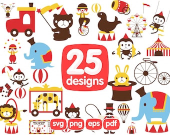 25 Circus Clipart Bundle, Cricut File, Digital Download, Scrapbooking, Svg File, Cameo Svg, Clipart Svg, Eps File