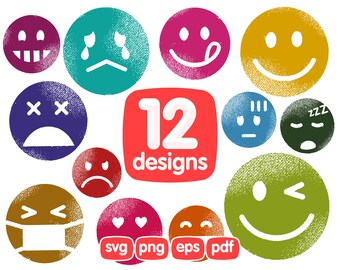12 Emotion Clipart Bundle, Emoji Clipart, Smiles Clipart, Emotion Graphics, Emotion Images, Emotion illustration, Emotion Png, Emotion Eps