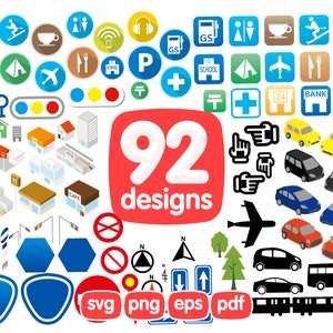 92 Pacote de clipart de ícones de mapa, ícone de carro Png, ícone de mapa Svg, sinais de mapa clipart, ilustração de ponto de mapa, gráficos de ícone de mapa, imagens de ícone de mapa