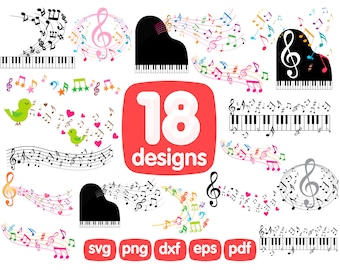 18 Music Note Clipart Bundle, Music Note Image, Piano, Music, Melody, Notes, Sound, Png, Illustration, Graphics, Icons, Sublimation