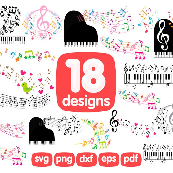 18 Music Note Clipart Bundle, Music Note Image, Piano, Music, Melody, Notes, Sound, Png, Illustration, Graphics, Icons, Sublimation