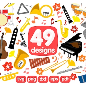 49 Music Instruments Clipart Bundle, Guitar Clipart, Violin Clipart, Piano Clipart, Saxophone Clipart, Trumpet Clipart, Drum Clipart