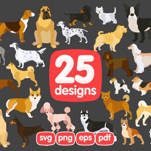 25 süße Hunde Clipart Bundle, Labrador Retriever, Französische Bulldoggen, Deutscher Schäferhund, Golden Retriever, Bulldoggen, Pudel, Beagles
