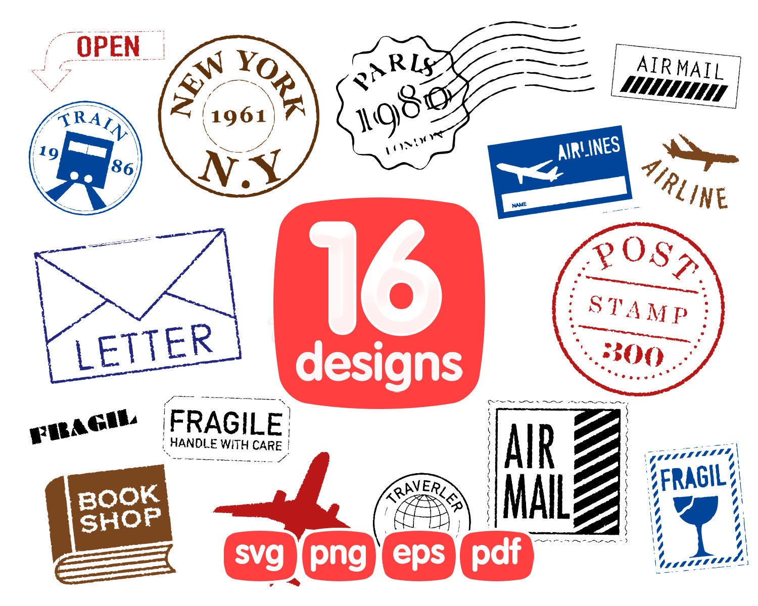 16 Travel Stamp Clipart Bundle Passport Stamp Clipart Svg | Etsy