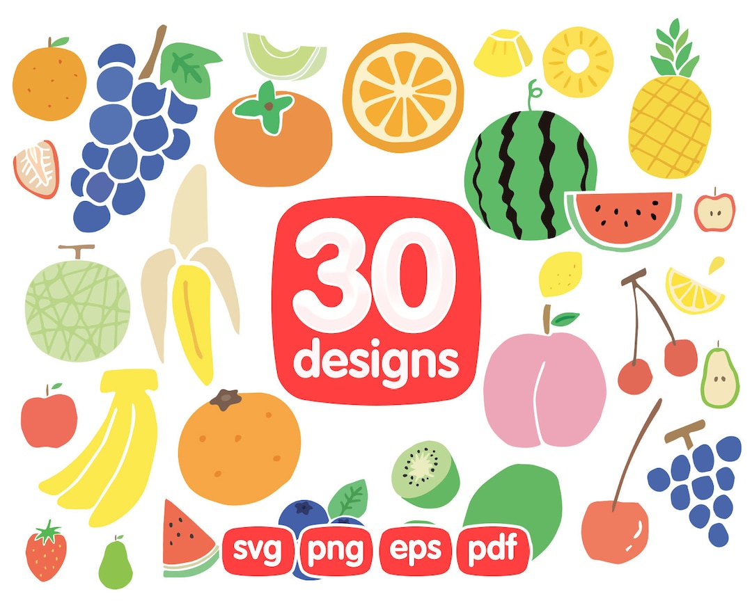 30 Fruits Clipart Bundle, Grapes Clipart, Watermelon Clipart, Pineapple ...