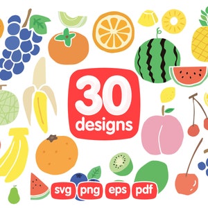 30 Fruits Clipart Bundle, Raisins Clipart, Clipart de pastèque, Clipart d’ananas , Clipart de cerise, Clipart de banane, Clipart de kiwi